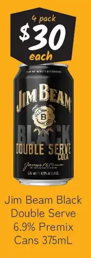 Cellarbrations Jim Beam Black Double Serve 6.9% Premix Cans offer