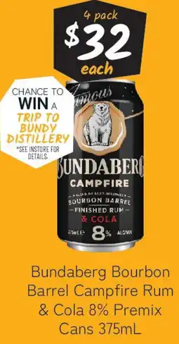 Cellarbrations Bundaberg Bourbon Barrel Campfire Rum & Cola 8% Premix Cans offer