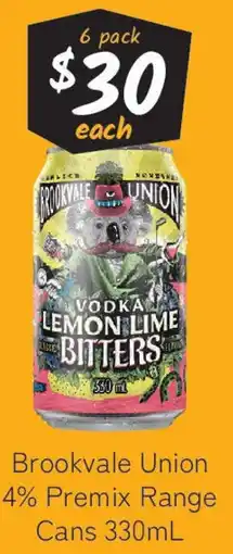Cellarbrations Brookvale Union 4% Premix Range Cans offer