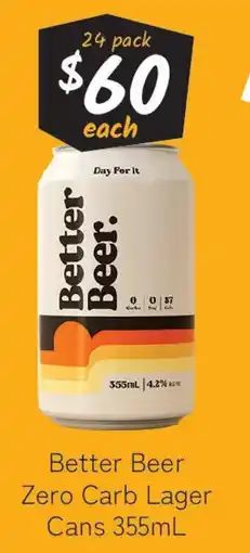 Cellarbrations Better Beer Zero Carb Lager Cans offer