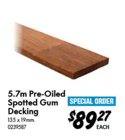 Bunnings Pre-Oiled Spotted Gum Decking offer