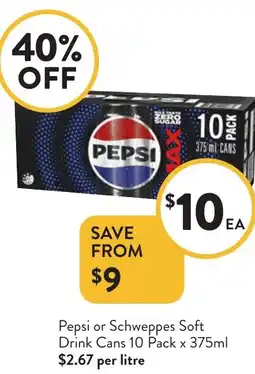 Foodworks Pepsi or Schweppes Soft Drink Cans offer