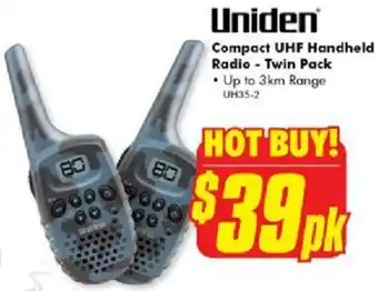 The Good Guys Uniden Compact UHF Handheld Radio-Twin Pack offer