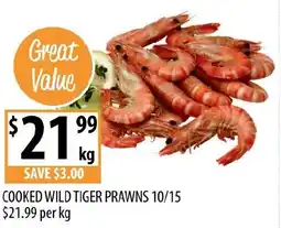 Supabarn Cooked wild tiger prawns 10/15 offer
