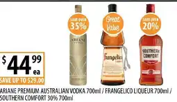 Supabarn Ariane premium australian vodka / frangelico liqueur / southern comfort 30% offer