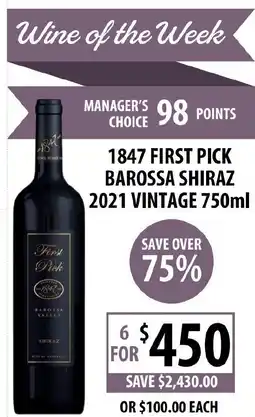 Supabarn 1847 first pick barossa shiraz 2021 vintage offer