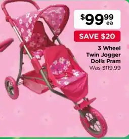 Toyworld 3 Wheel Twin Jogger Dolls Pram offer