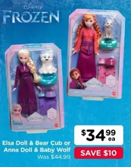 Toyworld Elsa Doll & Bear Cub or Anna Doll & Baby Wolf offer