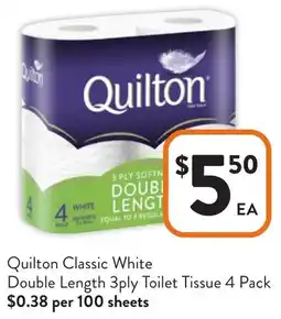 Foodworks Quilton Classic White Double Length 3ply Toilet Tissue offer