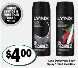 Friendly Grocer Lynx Deodorant Body Spray Varieties offer