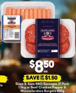Drakes Slape & Sons BBQ Sausages or Beef Cracked Pepper & Worcestershire Burgers offer