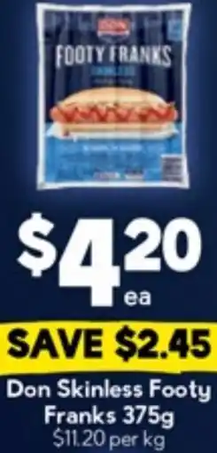 Drakes Don Skinless Footy Franks offer