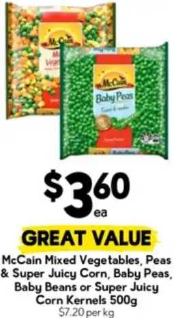 Drakes McCain Mixed Vegetables, Peas & Super Juicy Corn, Baby Peas, Baby Beans or Super Juicy Corn Kernels offer