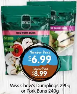 Spudshed Miss Chow's Dumplings or Pork Buns offer