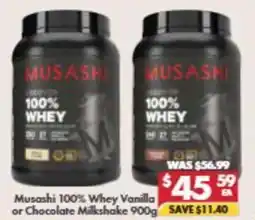 Pharmacy4Less Musashi 100% Whey Vanilla or Chocolate Milkshake offer