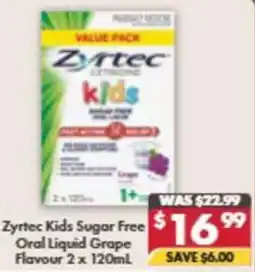 Pharmacy4Less Zyrtec kids Sugar Free Oral Liquid Grape Flavour offer