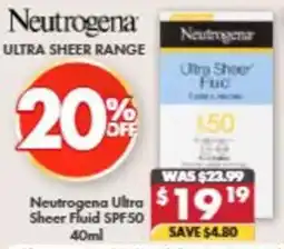 Pharmacy4Less Neutrogena Utra Sheer Fluid SPF50 offer