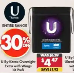 Pharmacy4Less U By Kotex Overnight Extra with Wings offer