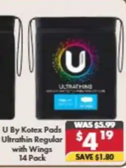 Pharmacy4Less U By Kotex Ultrathin Regular with Wings offer