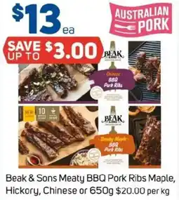 Foodland Beak & Sons Meaty BBQ Pork Ribs Maple, Hickory, Chinese offer