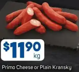 Foodland Primo Cheese or Plain Kransky offer
