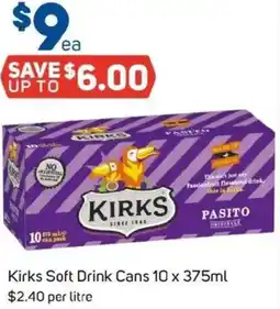 Foodland Kirks Soft Drink Cans 10 x offer