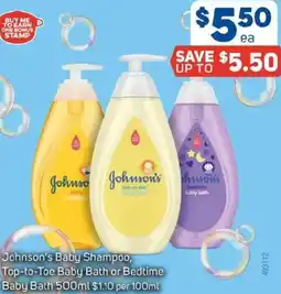 Foodland Johnson's Baby Shampoo, Top-to-Toe Baby Bath or Bedtime Baby Bath offer