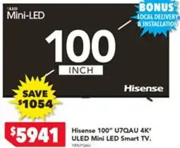 Harvey Norman Hisense 100" U7QAU 4K ULED Mini LED Smart TV offer