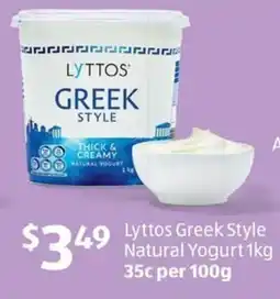 ALDI Lyttos Greek Style Natural Yogurt offer