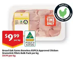 ALDI Broad Oak Farms Boneless RSPCA Approved Chicken Drumstick Fillets Bulk Pack offer