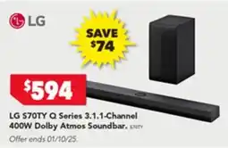 Harvey Norman Lg s70ty q series 3.1.1 channel dolby atmos soundbar offer