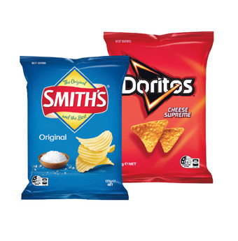 Woolworths Smith’s crinkle cut or doritos corn chips 150-170g offer
