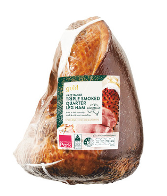 Woolworths Gold triple smoked free range quarter leg ham offer