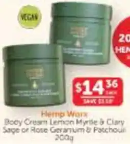 WHOLELIFE catalogue Hemp Work Booy Cream Lemon Myrtle & Clary Sage or Rose Geranium & Patchoul offer
