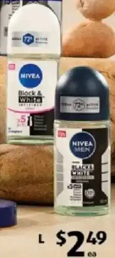 ALDI Nivea Invisible Black & White Clear Roll-On Antiperspirant offer