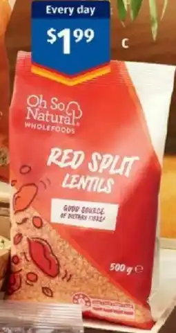 ALDI Oh So Natural Wholefoods Red Split Lentils offer