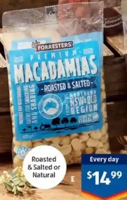 ALDI Forresters Roasted & Salted Macadamias offer
