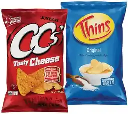 IGA CC’s Corn Chips 175g, Thins Chips 150‑175g or Thins Onion Rings 85g Selected Varieties offer