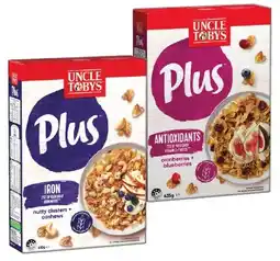 IGA Uncle Tobys Plus Cereal 410‑435g Selected Varieties offer