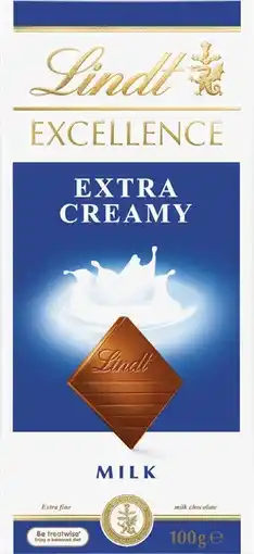 IGA Lindt Excellence Chocolate Block 80‑100g Selected Varieties offer