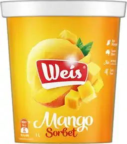 IGA Weis Sorbet or Half Sorbet & Half Ice Cream Tub 1 Litre Selected Varieties offer