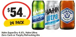 IGA Hahn SuperDry 4.6%, Hahn Ultra Zero Carb or Furphy Refreshing Ale offer