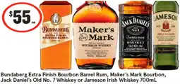 IGA Bundaberg Extra Finish Bourbon Barrel Rum, Maker's Mark Bourbon, Jack Daniel's Old No. 7 Whiskey or Jameson Irish Whiskey offer