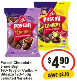 IGA Pascall Chocolate Share Bag or Cadbury Bitesize Selected Varieties offer