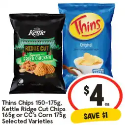 IGA Thins Chips, Kettle Ridge Cut Chips or CC's Corn Selected Varieties offer