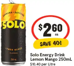 IGA Solo Energy Drink Lemon Mango offer
