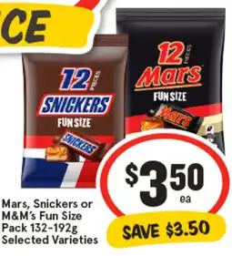 IGA Mars, snickers or m&m's fun size pack selected varieties offer