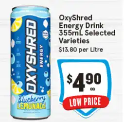 IGA Oxyshred energy drink selected varieties offer