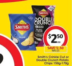 Coles Smith's crinkle cut or double crunch potato chips offer