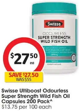Coles Swisse ultiboost odourless super strength wild fish oil capsules 200 pack offer